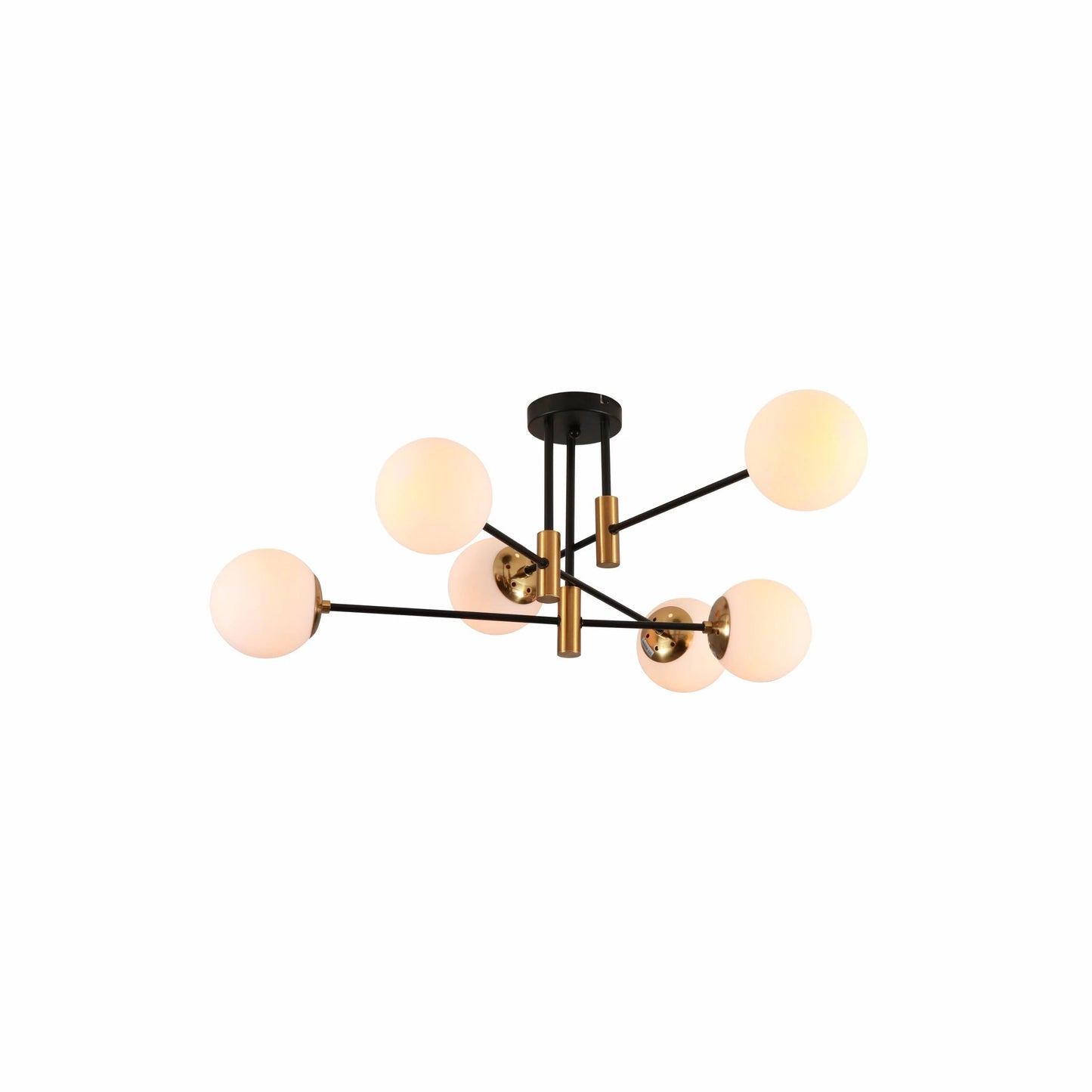 Opal Glass Globe Gold and Black Metal Semi Flush Ceiling Light E27