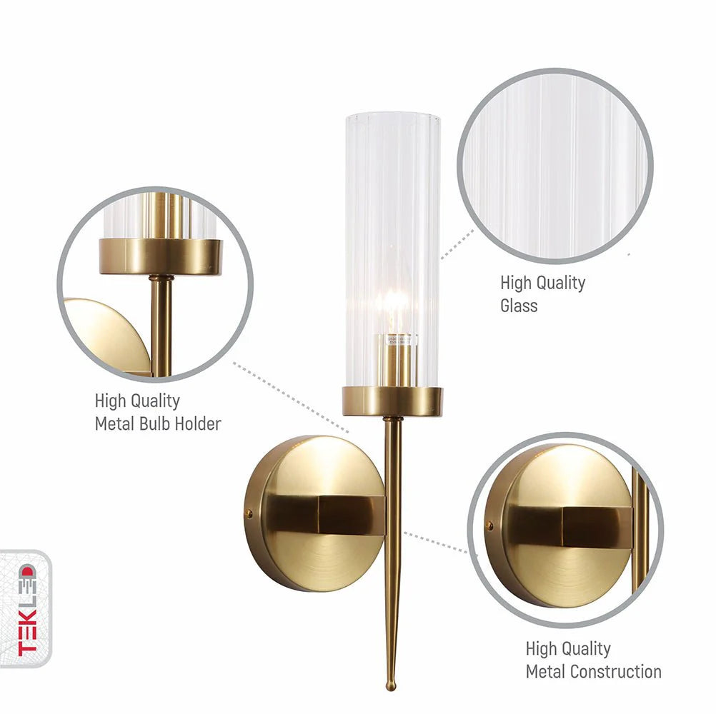 Cylinder Clear Reeded Glass Fluted Wall Light E27