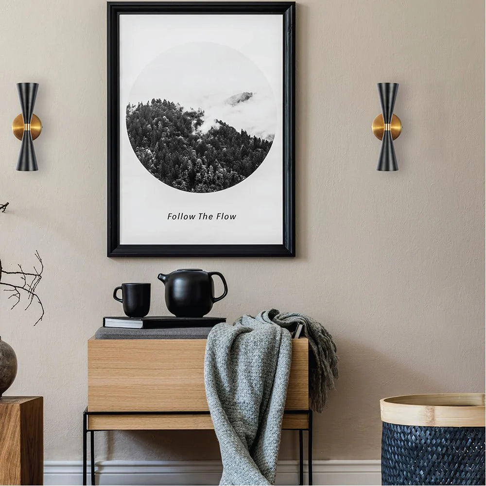 Gold Aluminium Metal Body Black Cone Wall Light 2xE27 Fitting