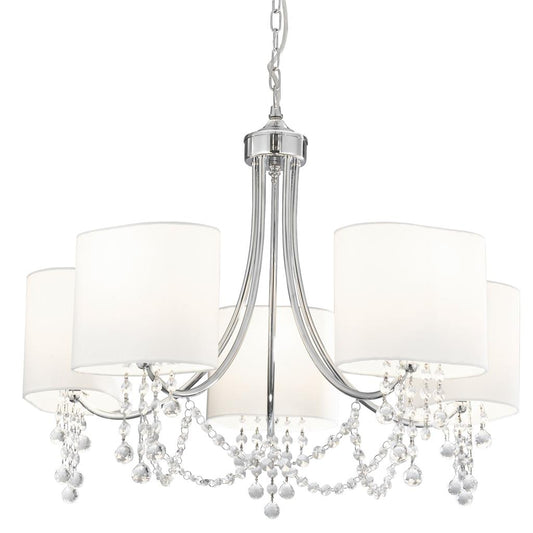 Searchlight 1055-5CC Nina 5 Light Ceiling Pendant - Chrome, Crystal & White Shades RRP £269