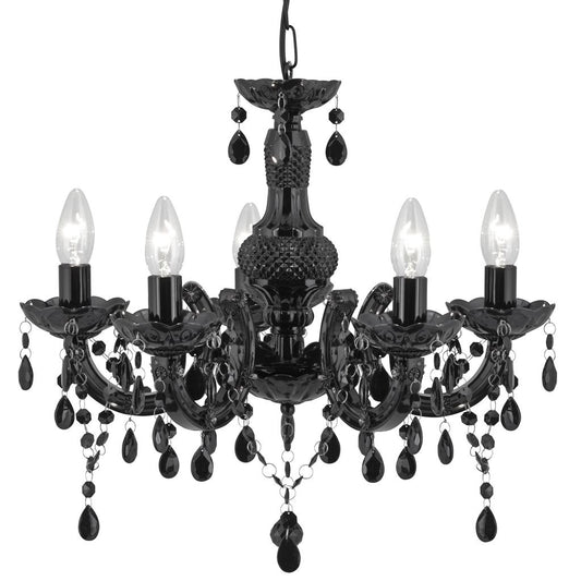 Searchlight 1455-5BK Marie Therese 5Lt Ceiling Pendant - Black Glass & Acrylic RRP £118.00