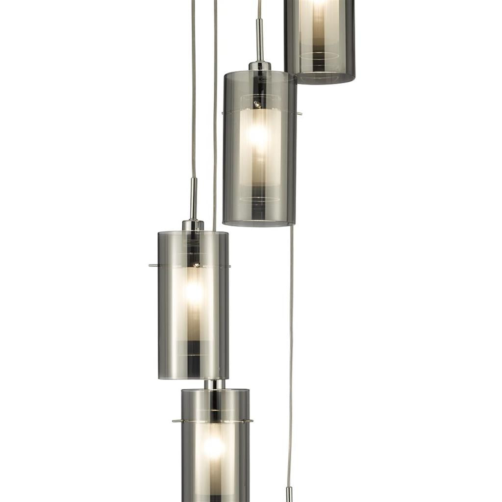 Searchlight 2305-5SM Duo 2 5Lt Multi-Drop Pendant - Smoked Glass & Frosted Inner RRP £199