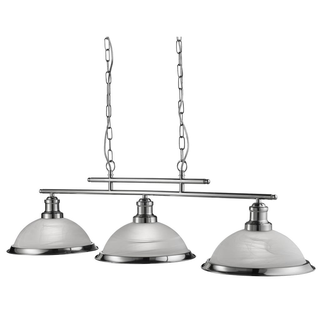 Searchlight 2683-3SS Bistro 3Lt Bar Ceiling Pendant - Satin Silver & Glass RRP £199.00