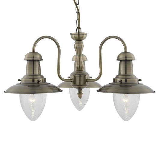 53333AB Fisherman II 3Lt Pendant Light - Antique Brass & Glass Shade RRP £169.00