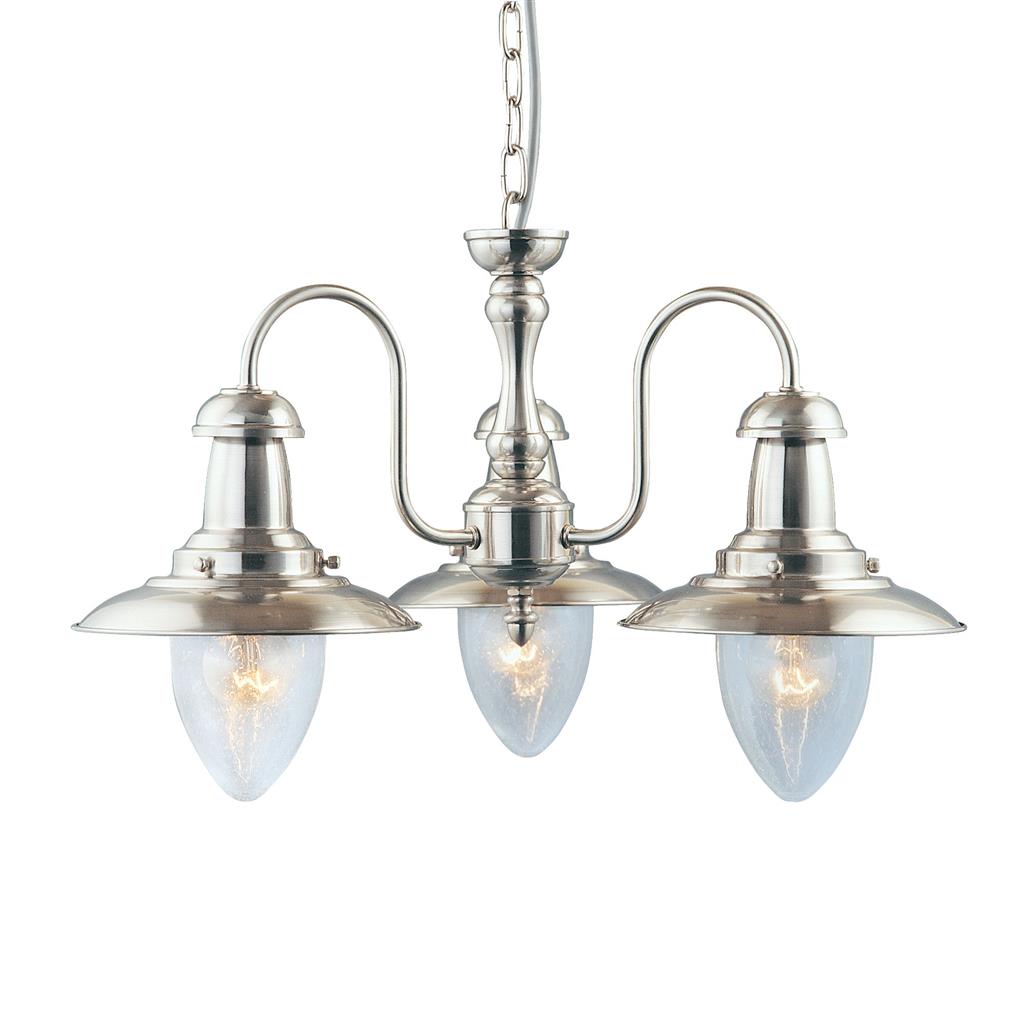 53333SS Fisherman 3Lt Pendant - Satin Silver & Seeded Glass Shades RRP £169.00