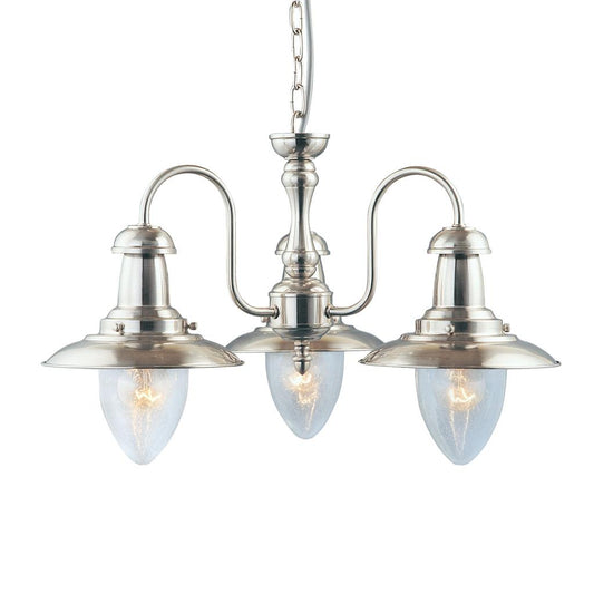 53333SS Fisherman 3Lt Pendant - Satin Silver & Seeded Glass Shades RRP £169.00