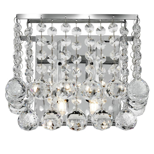 Searchlight 5402-2CC Hanna 2 Light Chrome Square Wall Light - Clear Crystal Ball
