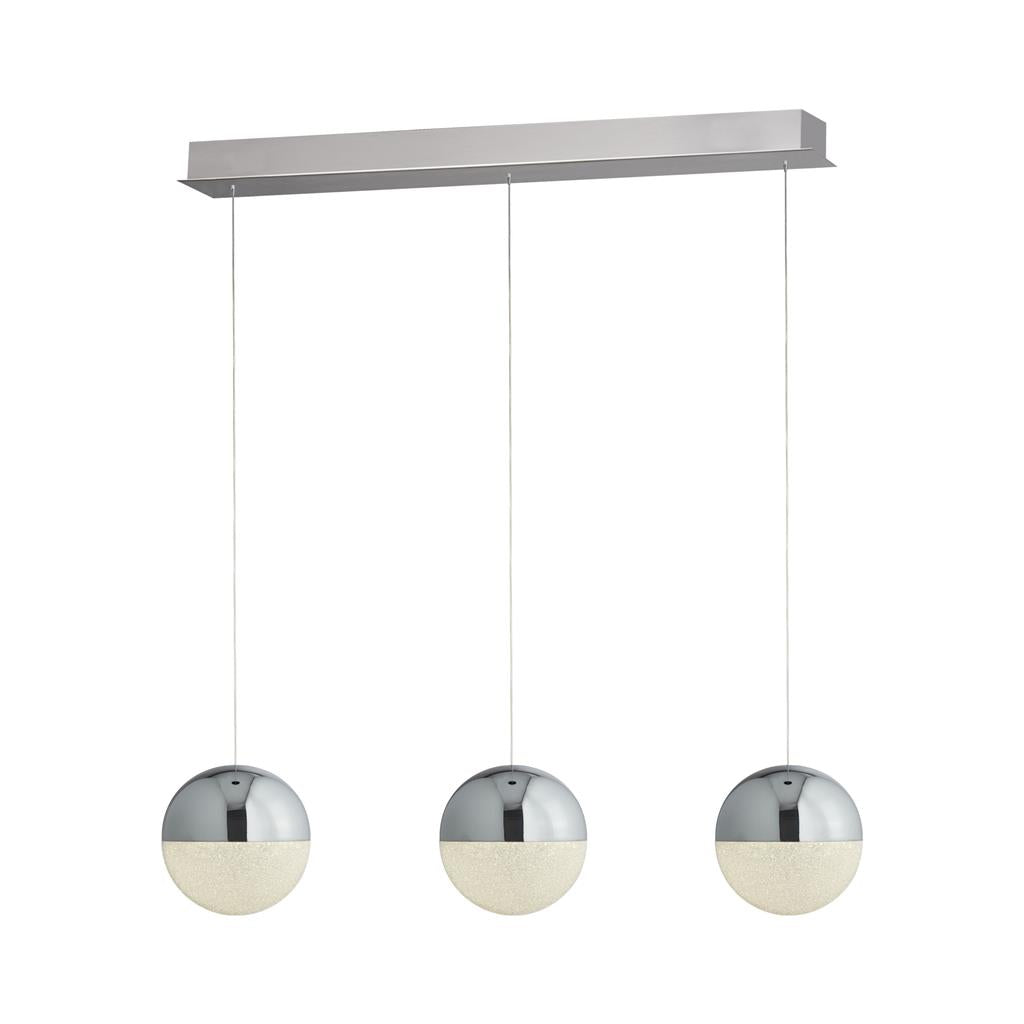 Searchlight 5843-3CC Marbles LED 3 Light Bar Pendant - Chrome, Crushed Ice Shade RRP £309