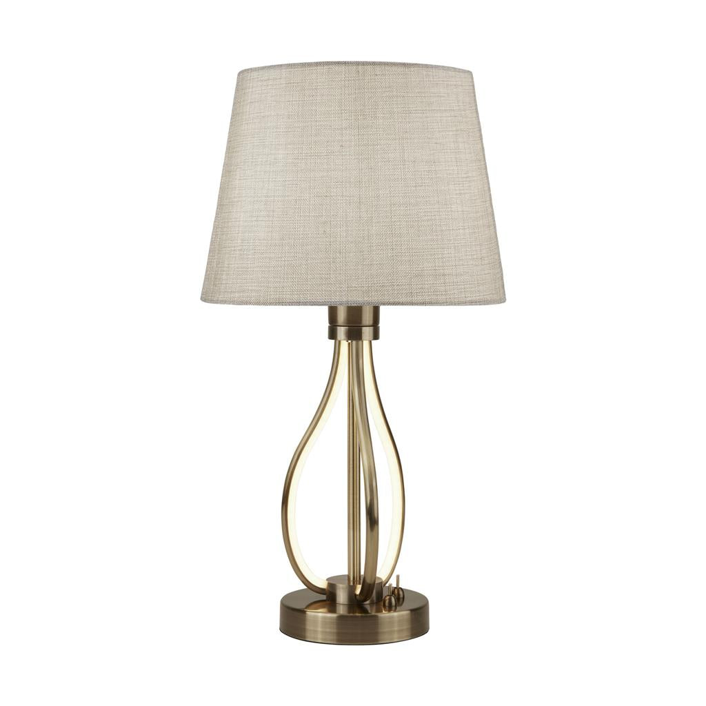 7484AB Vegas LED Table Lamp - Antique Brass & Hessian Shade RRP £109.00