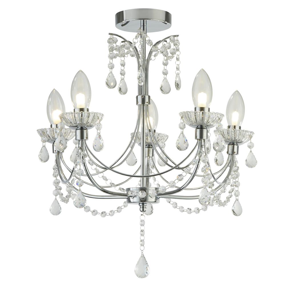 Searchlight 9037-5CC Autumn 5Lt Bathroom Chandelier- Chrome & Crystal Glass, IP44 RRP £286.00