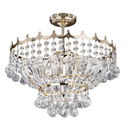 Searchlight 9113-39GO Versailles - 5 Light 39cm - Gold Frame Crystal Flush Chandelier RRP £329.00