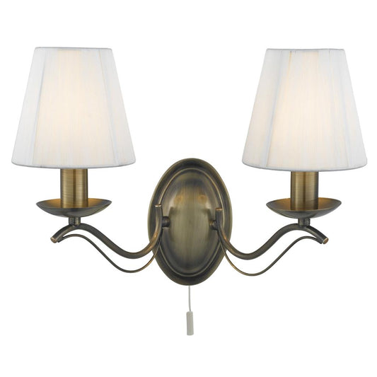 Searchlight 9822-2AB Andretti 2 Light Wall Light - Antique Brass & Cream Shades RRP £75.00