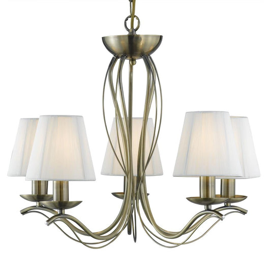 Searchlight 9825-5AB Andretti 5 Light Ceiling Pendant - Antique Brass & Ivory Shades RRP £199
