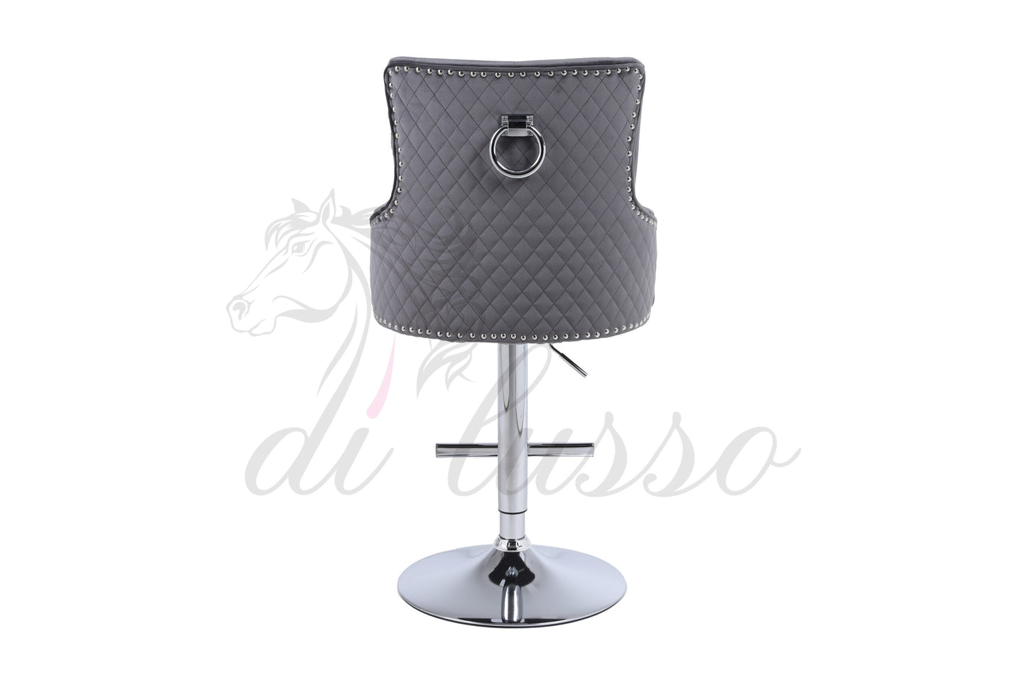 Paris Plush Velvet Grey ROUND KNOCKER BACK Bar Stool