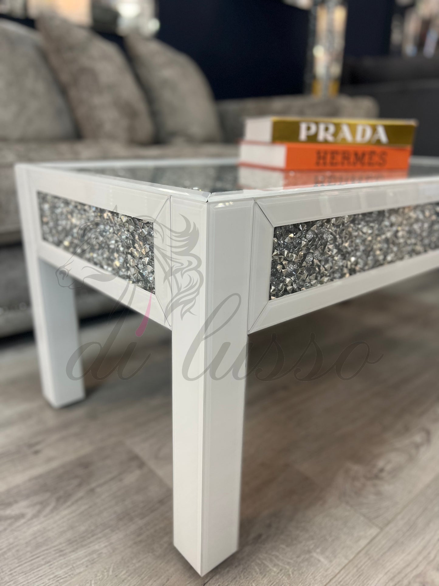 Crushed Diamond Top White Coffee Table