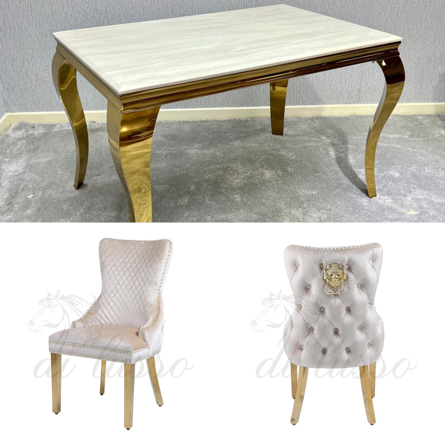 Leanne 1.6m Gold/Cream Dining Set