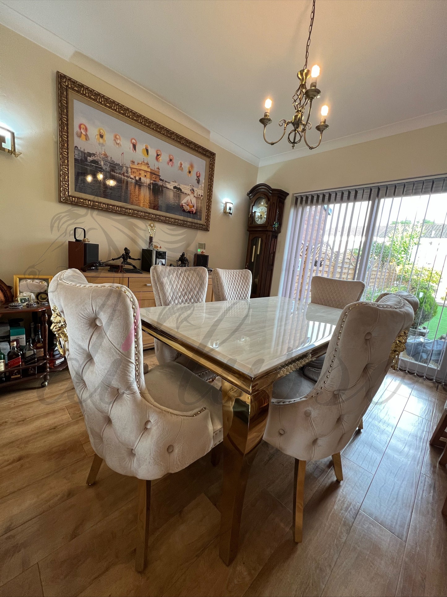 Leanne 1.6m Gold/Cream Dining Set