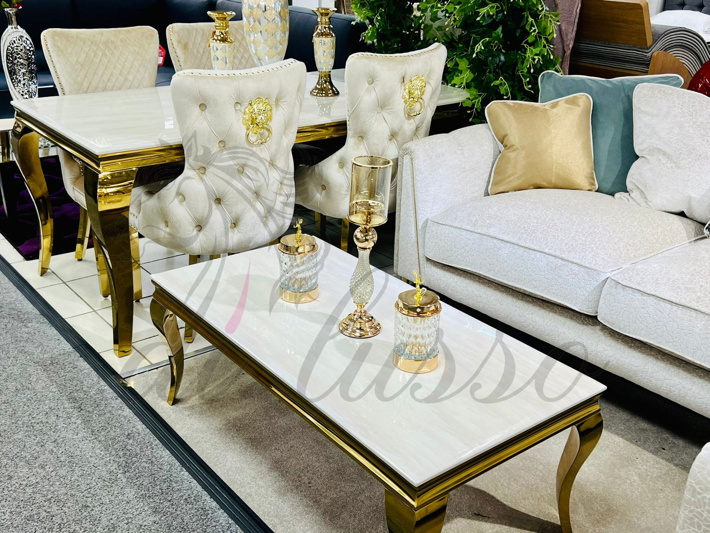 Leanne 1.6m Gold/Cream Dining Set